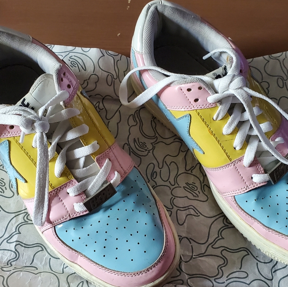 A Bathing Ape Bape bapesta tricolor 2018 pink blue yellow sneakers 27.5